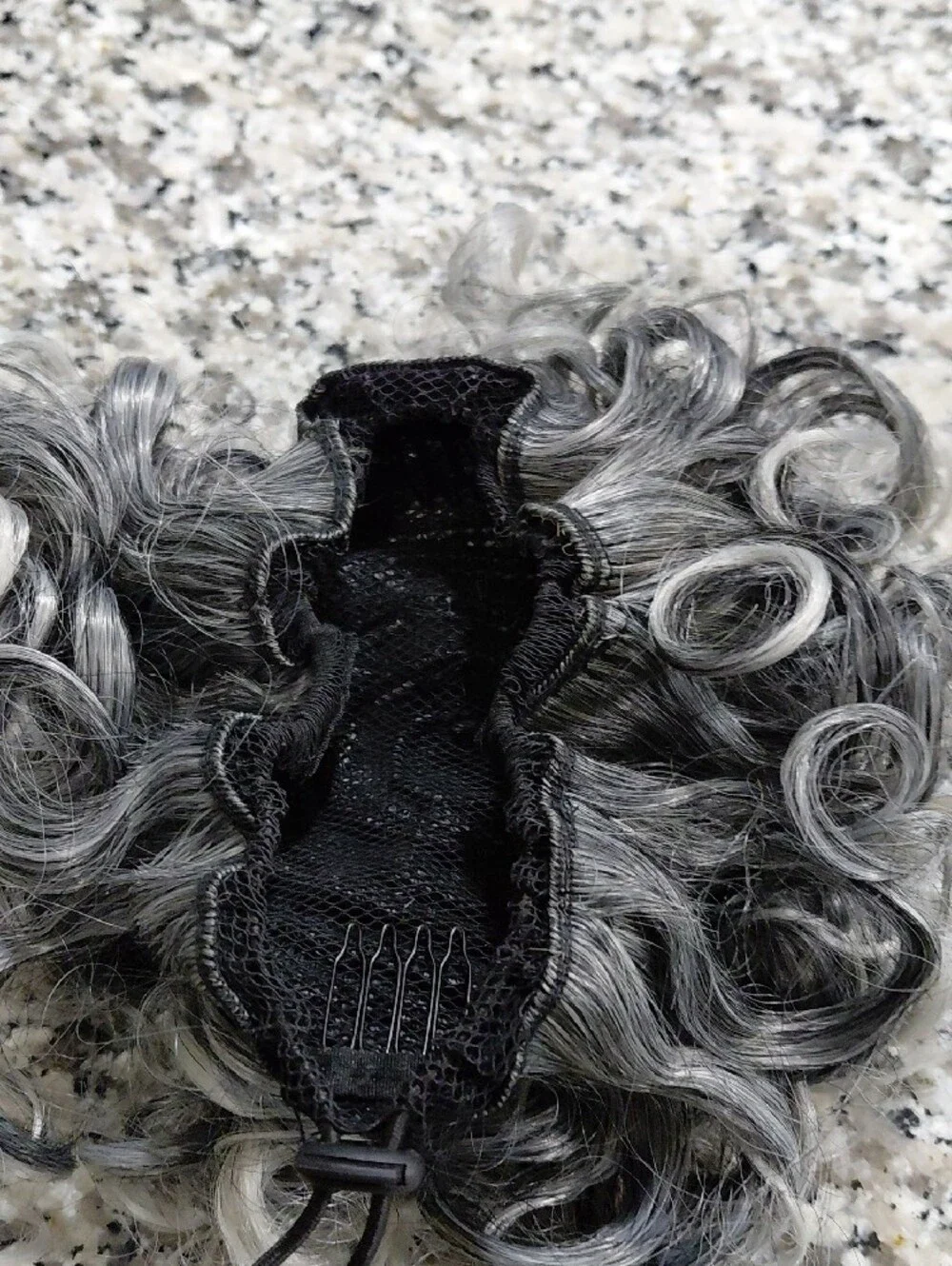 Curly Short Wig in Black & Silver - Women Hair Bun